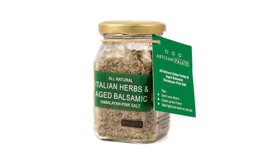 Artisan Palate All Natural Italian Herbs & Aged Balsamic Himalayan Pink Salt   Glass Jar  150 grams